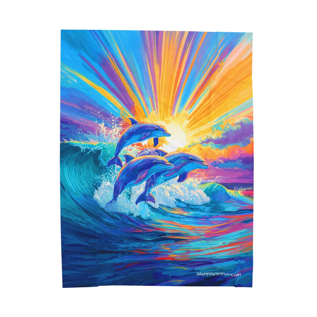 Dolphins Swimming And Jumping | Beach Blanket | Velveteen Plush Ocean Throw