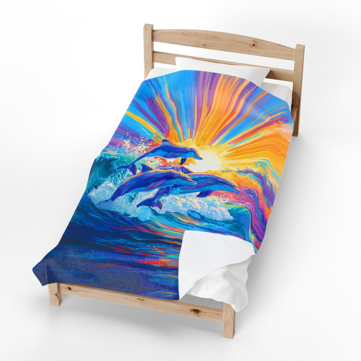 Dolphins Swimming And Jumping | Beach Blanket | Velveteen Plush Ocean Throw