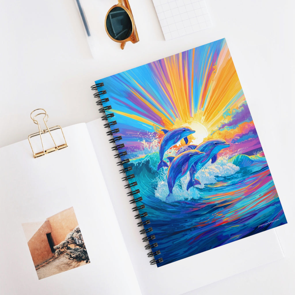 Sunrise Dolphins Spiral Notebook | Ruled Journal | Colorful Ocean Art