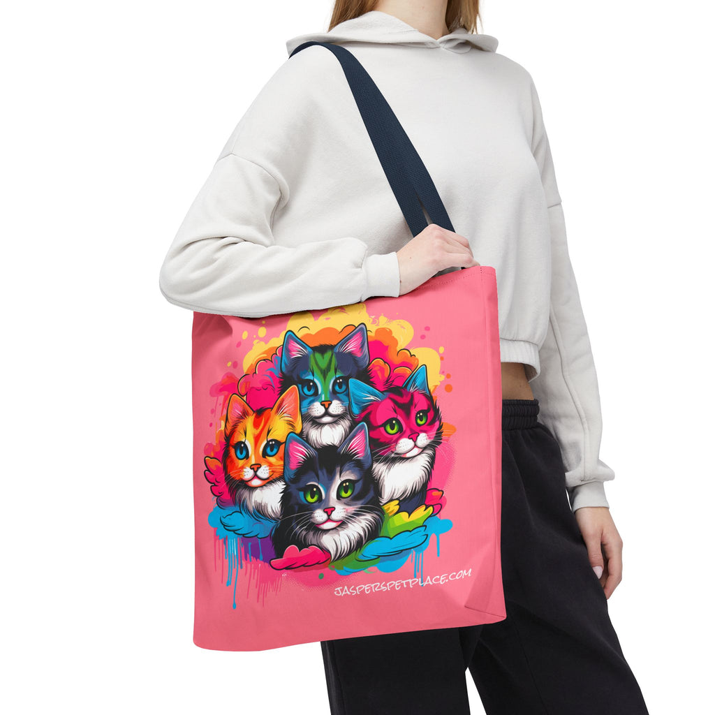 Groovy Cats Beach Tote Bag | Cool Retro Cat Art | All-Over Print