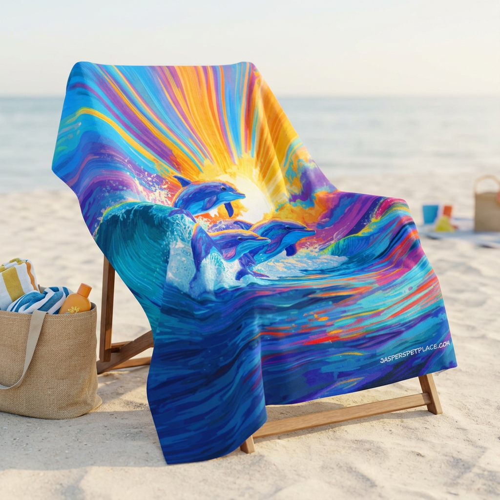 Dolphins Swimming And Jumping | Beach Blanket | Velveteen Plush Ocean Throw