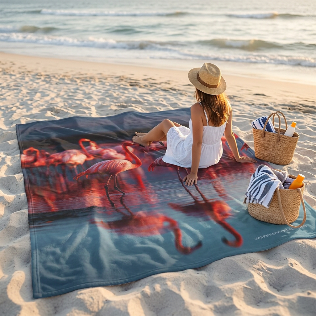 Flamingo Beach Blanket | Velveteen Plush Blanket | 60"x80" Pool Picnic Throw