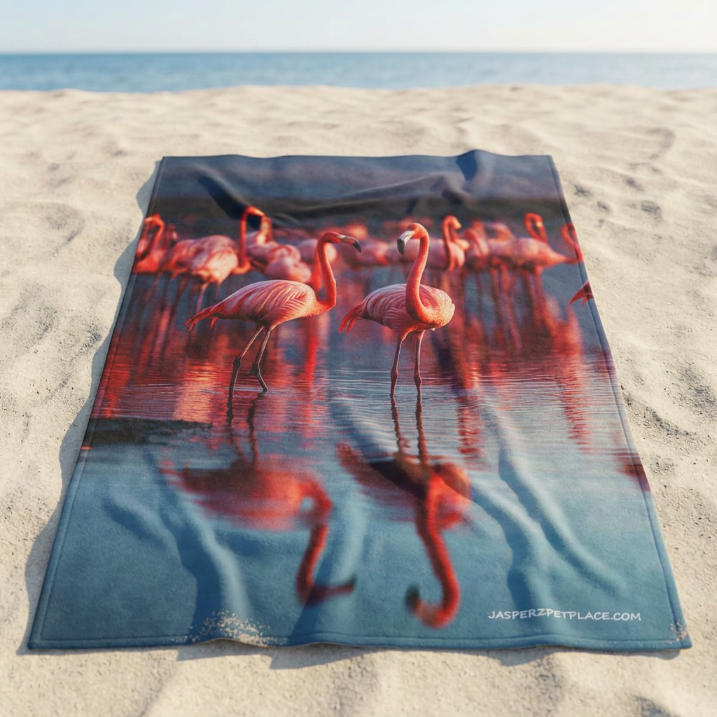 Flamingo Beach Blanket | Velveteen Plush Blanket | 60"x80" Pool Picnic Throw