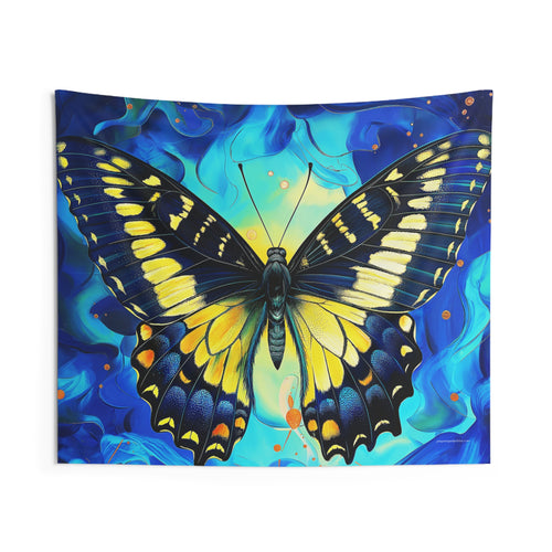Cool Blue Butterfly Wall Tapestry | Vibrant Nature Art Decor | Bedroom & Living Room & College Dorm Room