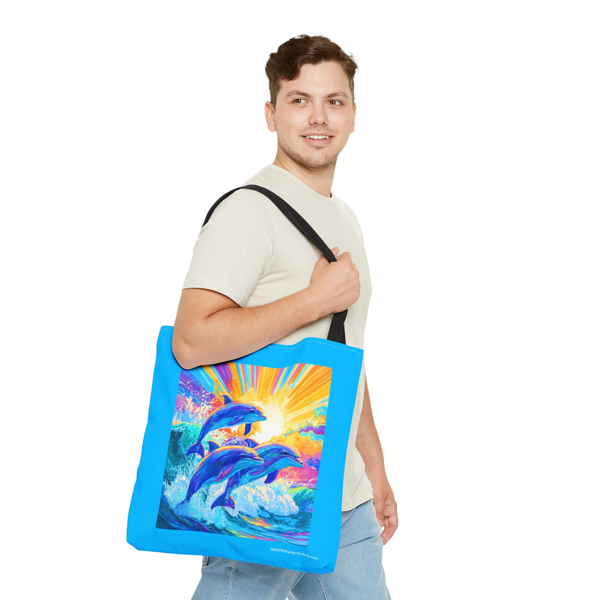 Dolphins Jumping from Water Tote Bag | All-Over Print