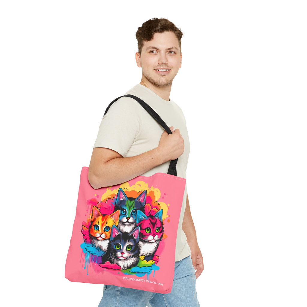 Groovy Cats Beach Tote Bag | Cool Retro Cat Art | All-Over Print