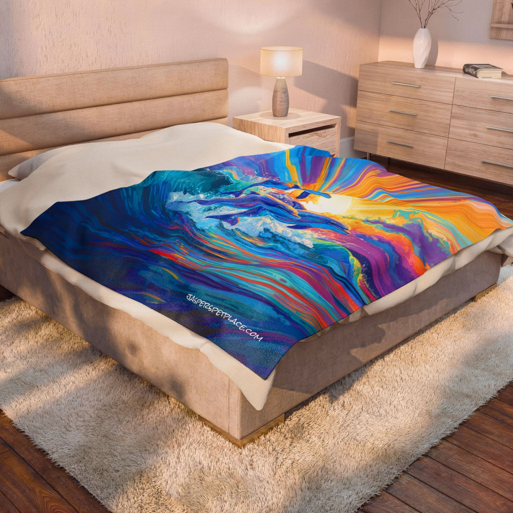 Dolphins Swimming And Jumping | Beach Blanket | Velveteen Plush Ocean Throw