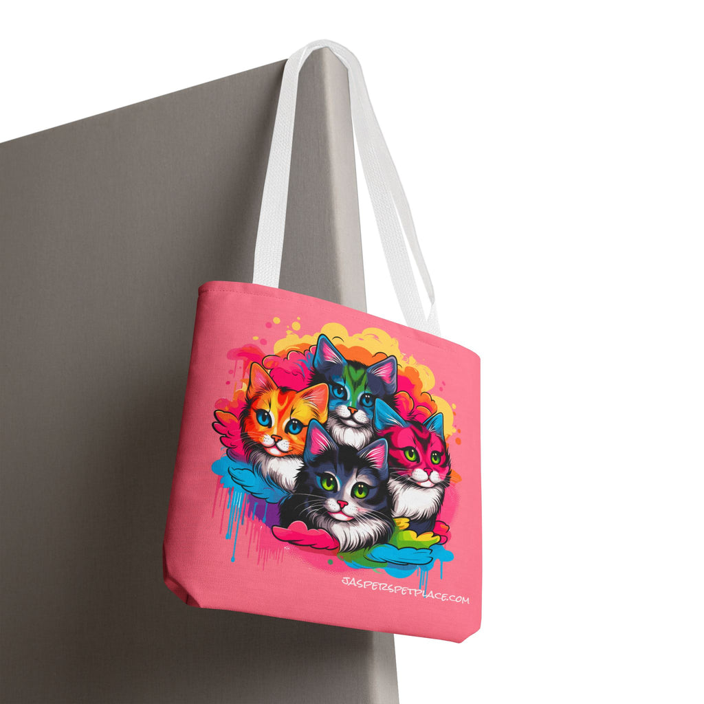 Groovy Cats Beach Tote Bag | Cool Retro Cat Art | All-Over Print