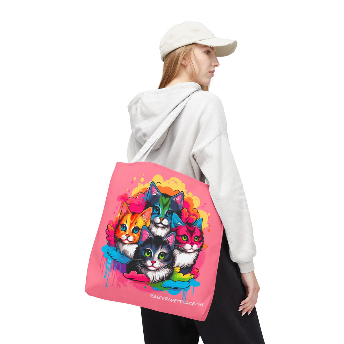Groovy Cats Beach Tote Bag | Cool Retro Cat Art | All-Over Print