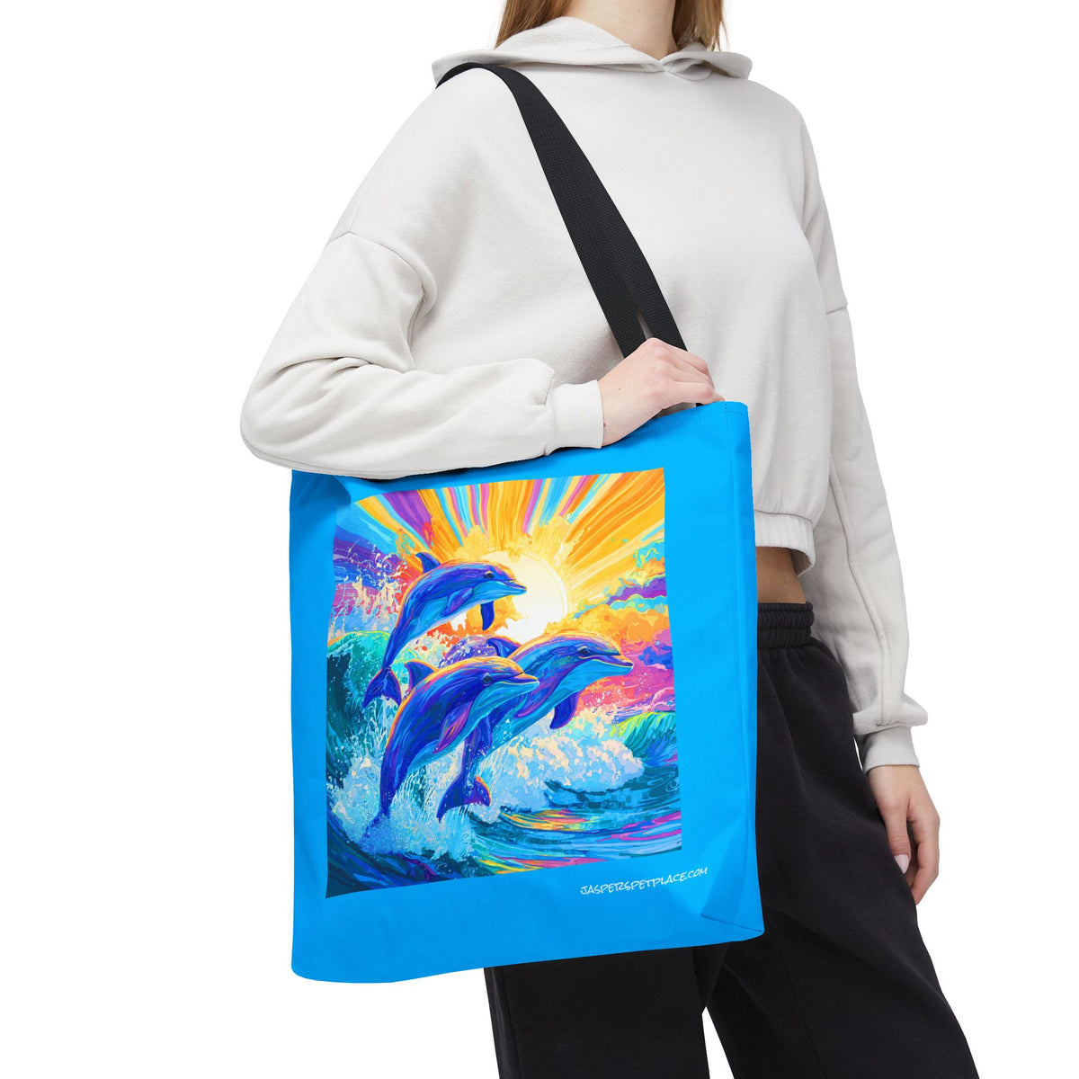 Dolphins Jumping from Water Tote Bag | All-Over Print