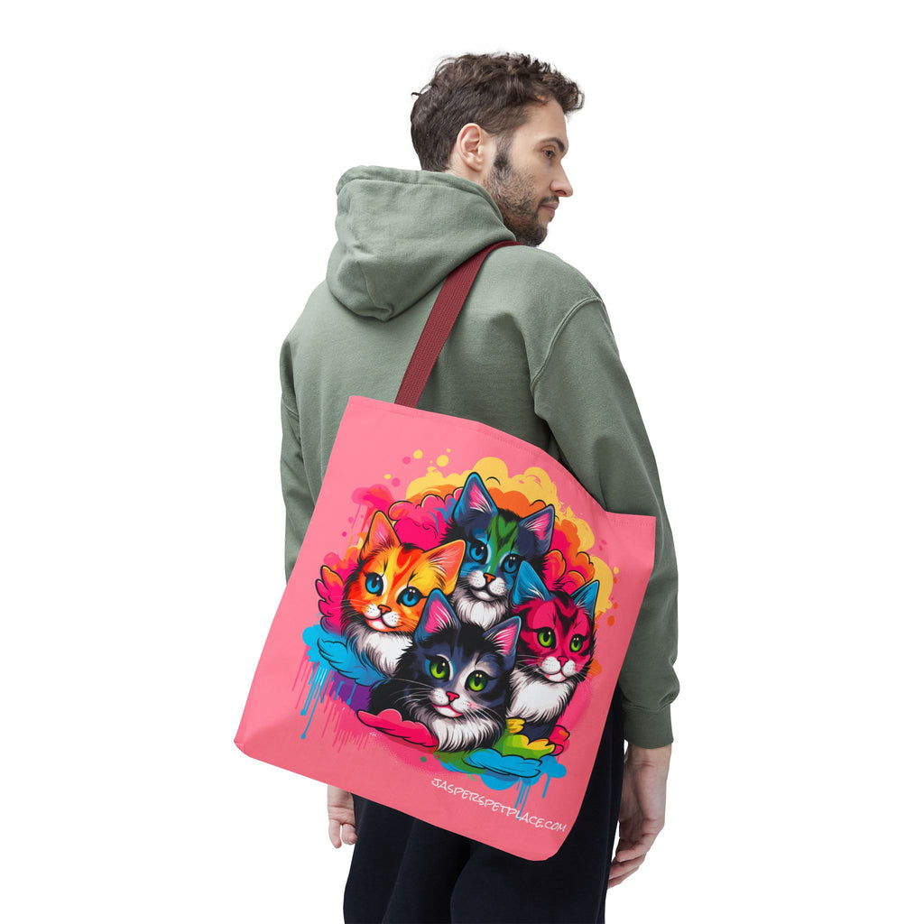 Groovy Cats Beach Tote Bag | Cool Retro Cat Art | All-Over Print